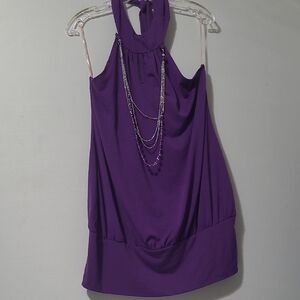 NYC WOMENS PURPLE HALTER NECK WITH NECKLACE DETAIL SIZE 1X